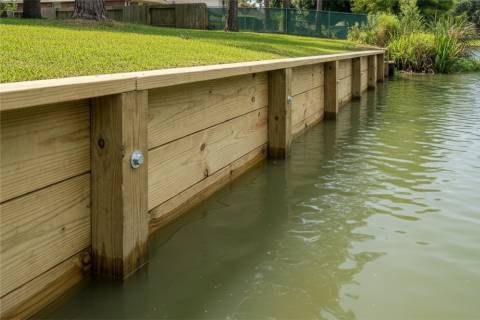 wooden timber bulkhead for shore protection