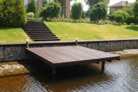 gabion bulkhead with dock and stairs