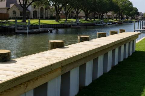 vinyl sheet pile bulkhead with timber decking and pilings