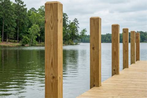 wooden piling pier construction waterfront landscaping