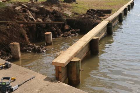 shoreline stabilization wooden bulkhead piling repair waterfront maintenance