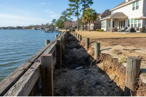 shoreline restoration bulkhead repair waterfront maintenance wooden piling construction