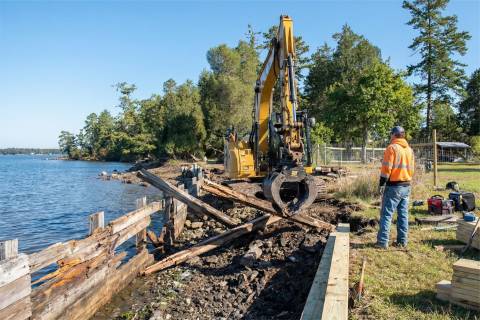 shoreline demolition bulkhead removal waterfront maintenance excavator piling project