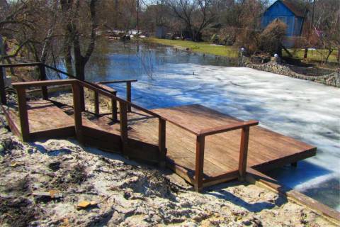 wooden pier multi-level steps