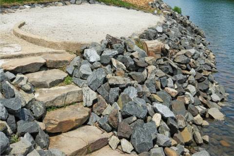 stone rip rap retaining wall steps