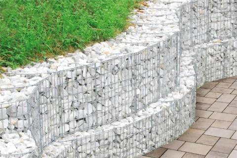 curved gabion retaining wall white stone