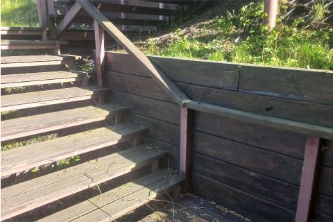 wooden retaining wall stairs